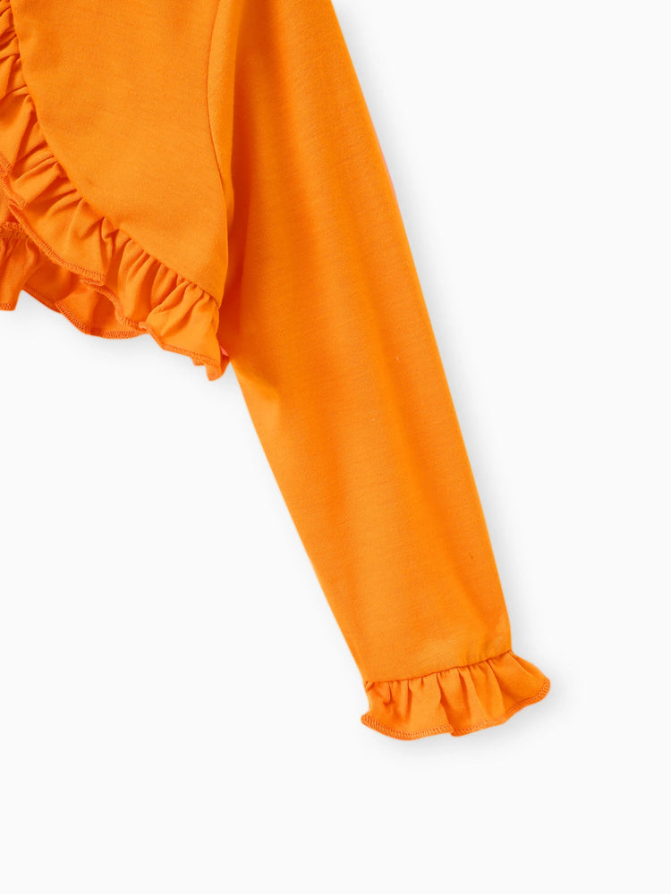 Ensemble 2 pièces pour petite fille, robe sans manches et cardigan à volants, imprimé citrouille, motif Halloween, orange