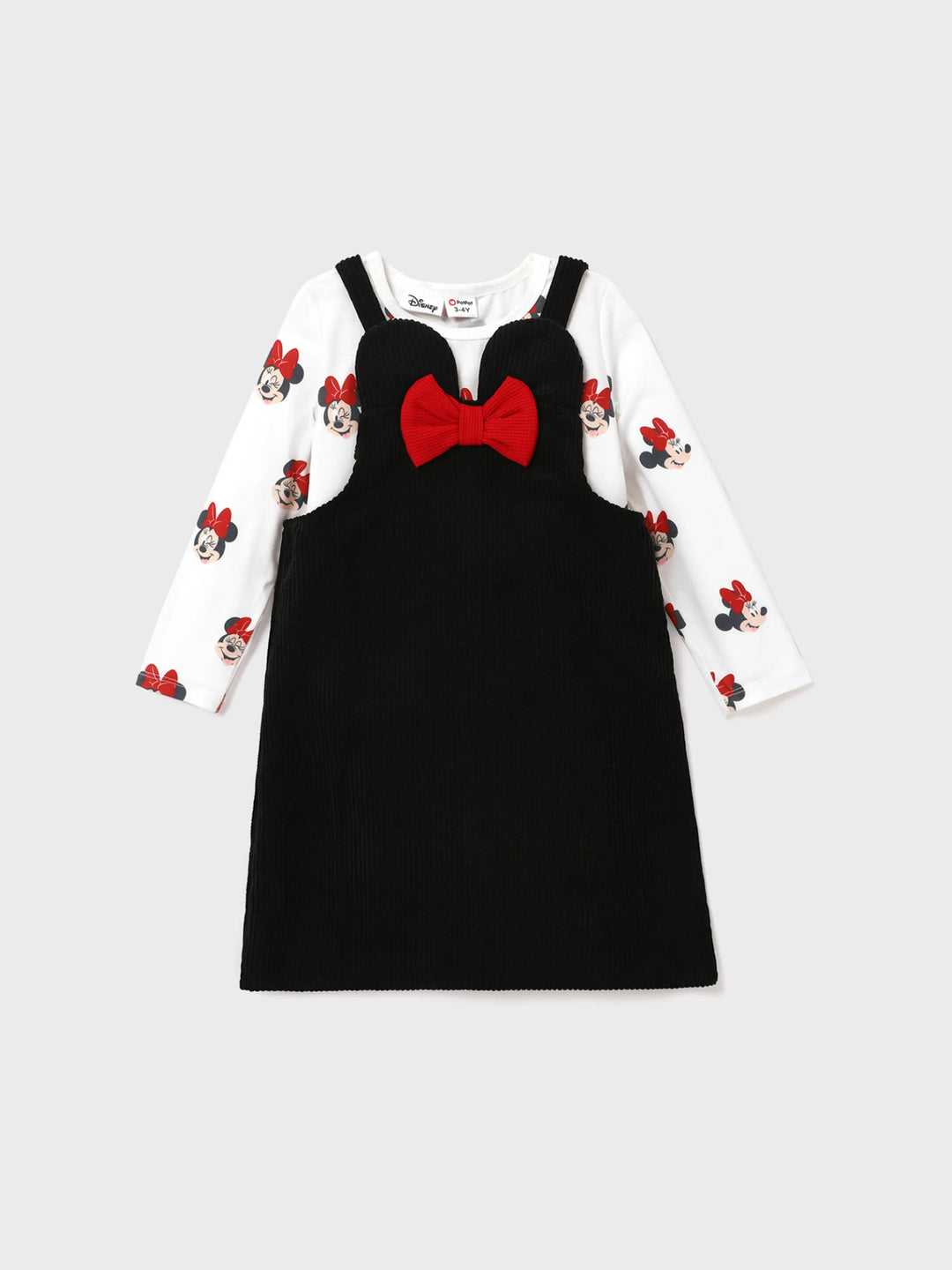 Ensemble 2 pièces Disney Mickey et ses amis pour petite fille, imprimé Minnie, body à manches longues et jupe à imprimé floral avec nœud, noir et blanc