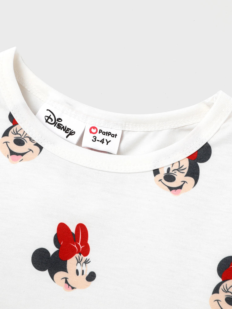 Disney Mickey and Friends Toddler Girl Minnie 2pcs Character Print Long-sleeve Bodysuit and Bow Decor Floral Print Skirt Set BlackandWhite