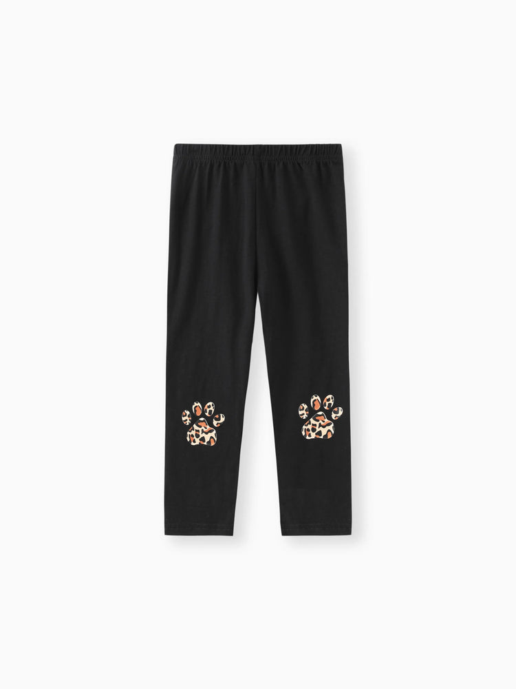 Ensemble 2 pièces pour petite fille avec sweat-shirt imprimé chat et pantalon imprimé léopard, gris