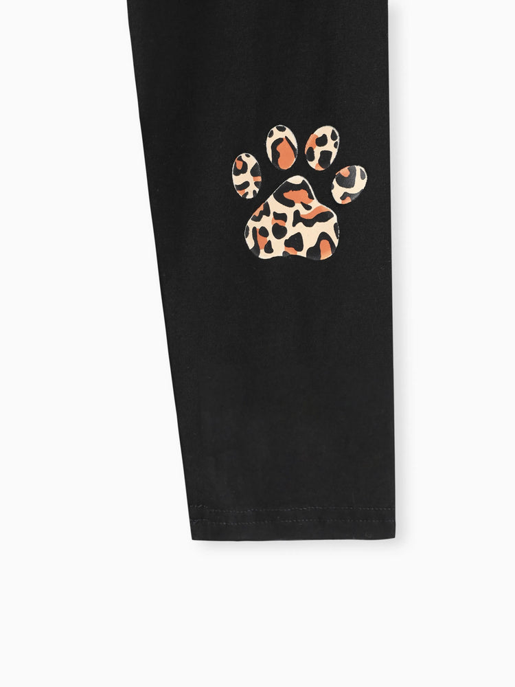 Ensemble 2 pièces pour petite fille avec sweat-shirt imprimé chat et pantalon imprimé léopard, gris