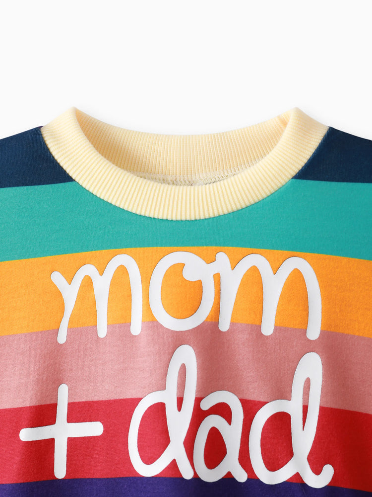 Sweat-shirt à manches longues pour bébé garçon/fille, imprimé cœur et lettres, arc-en-ciel, multicolore