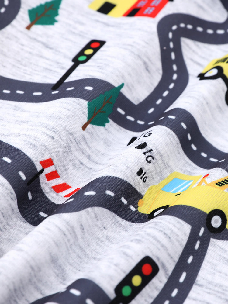 Sudadera con capucha y estampado de vehículos de carretera para niño pequeño, gris claro