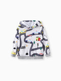 Toddler Boy Road Vehicle Print Hoodie Sweatshirt Light Grey