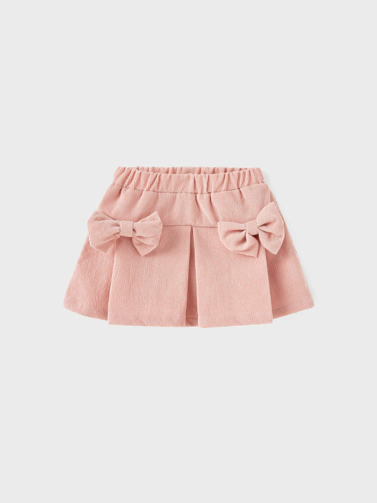 Ensemble 3 pièces pour bébé fille, 95 % coton côtelé, t-shirt à manches courtes à volants, jupe à nœud et bandeau, rose