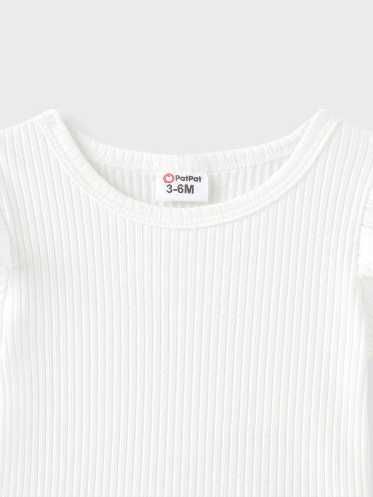 Ensemble 3 pièces pour bébé fille, 95 % coton côtelé, t-shirt à manches courtes à volants, jupe à nœud et bandeau, rose