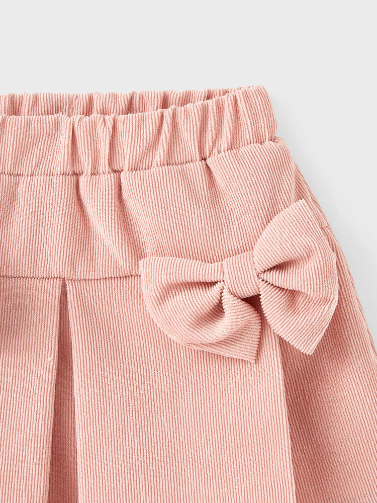 Ensemble 3 pièces pour bébé fille, 95 % coton côtelé, t-shirt à manches courtes à volants, jupe à nœud et bandeau, rose