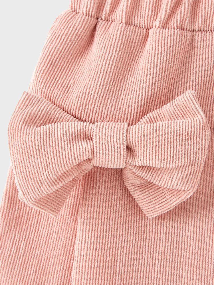 Ensemble 3 pièces pour bébé fille, 95 % coton côtelé, t-shirt à manches courtes à volants, jupe à nœud et bandeau, rose