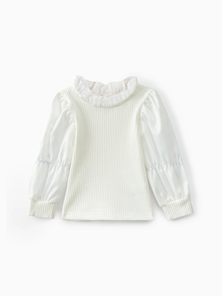 Ensemble 2 pièces pour bébé fille, robe à manches longues et volants, couleur unie, rouge