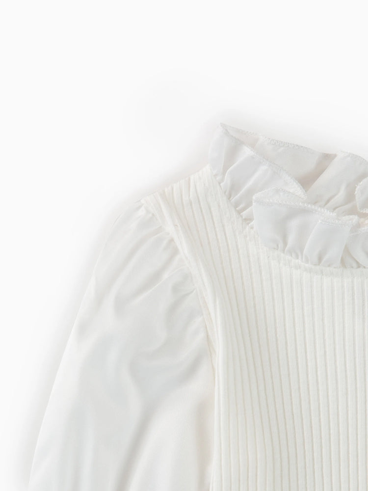 Ensemble 2 pièces pour bébé fille, robe à manches longues et volants, couleur unie, rouge