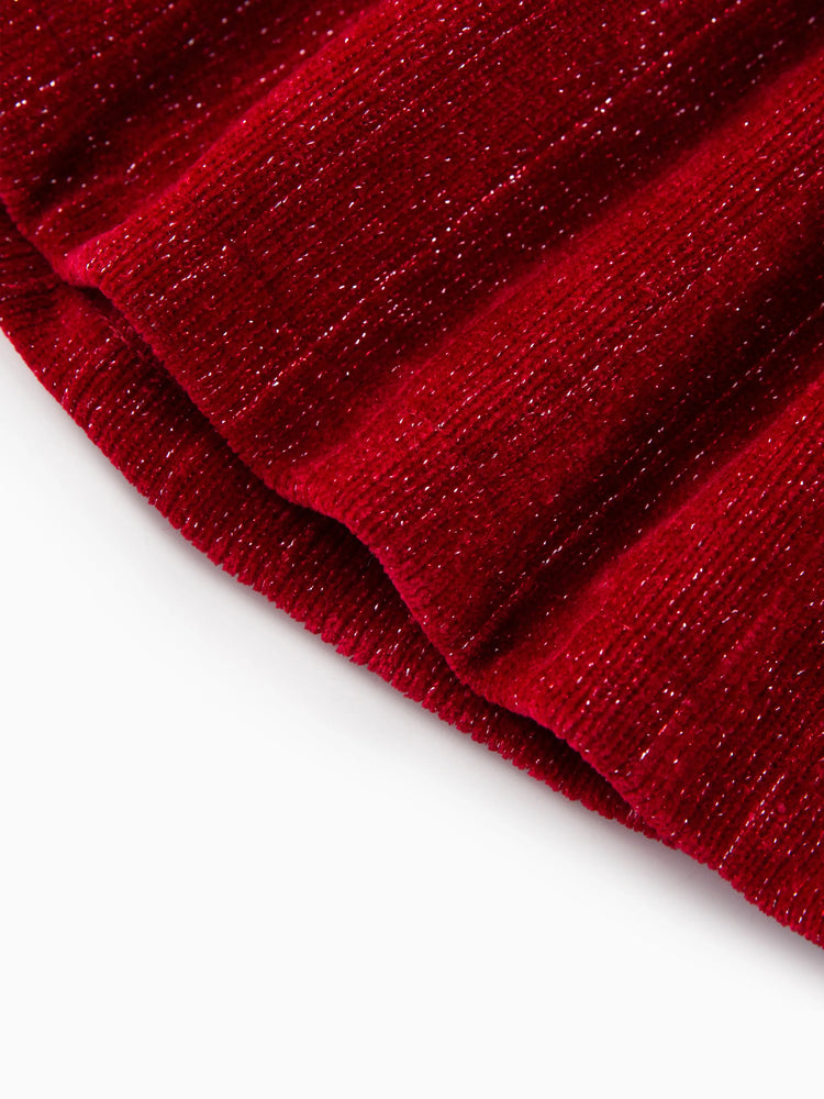 Ensemble 2 pièces pour bébé fille, robe à manches longues et volants, couleur unie, rouge