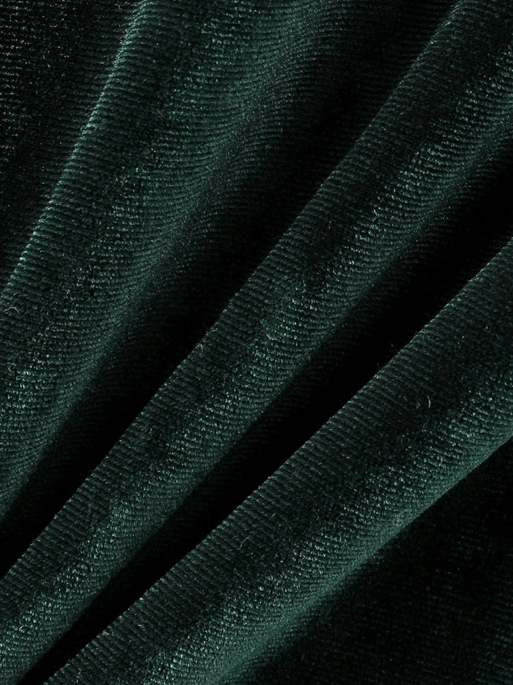 Robe en velours à manches bouffantes et col montant pour fille, couleur unie, vert foncé