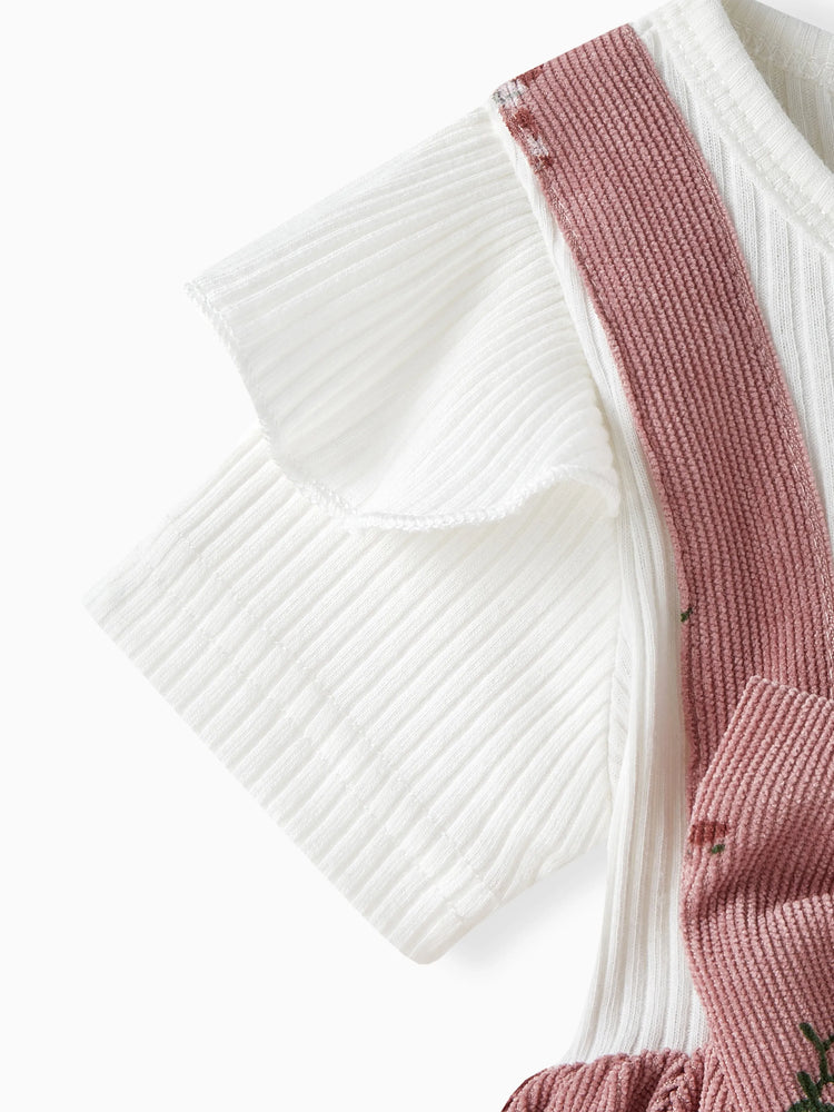 Vestido dulce para niña con mangas con vuelo y estampado de flores rotas en rosa