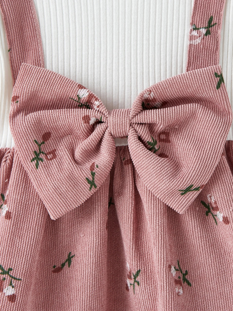 Vestido dulce para niña con mangas con vuelo y estampado de flores rotas en rosa