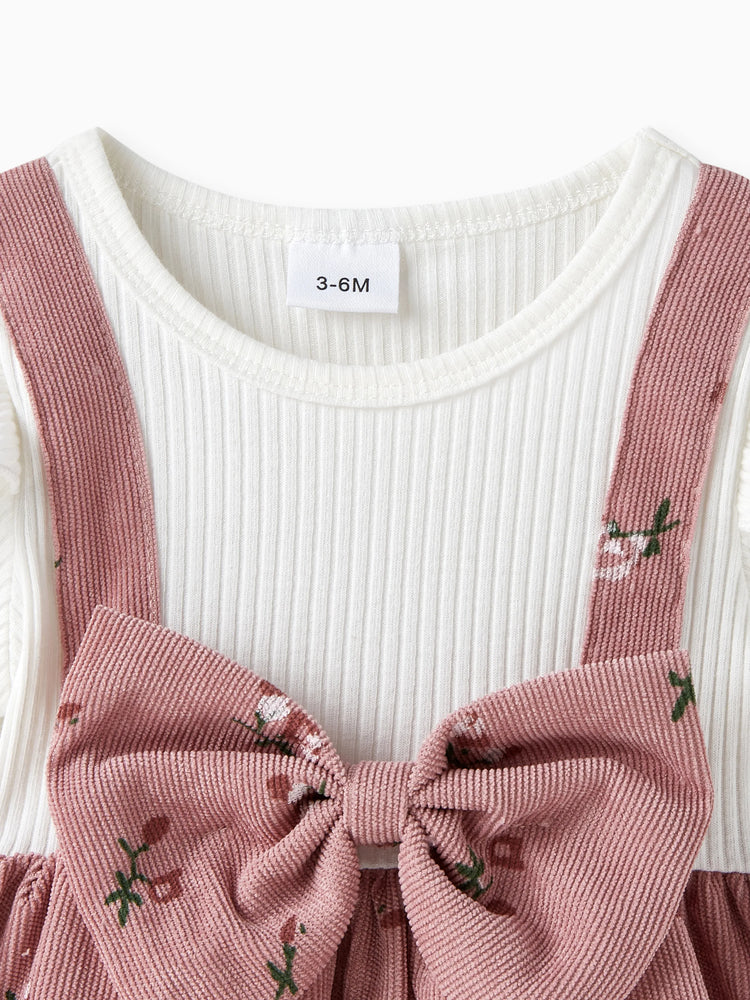 Vestido dulce para niña con mangas con vuelo y estampado de flores rotas en rosa