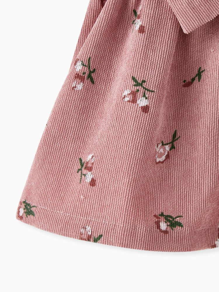 Vestido dulce para niña con mangas con vuelo y estampado de flores rotas en rosa