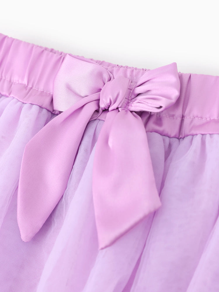 Disney Prinzessin Kleinkind Mädchen 2pcs Naia™ Blumen Puffärmel T-Shirt mit Tüll Rock Leggings Set lila