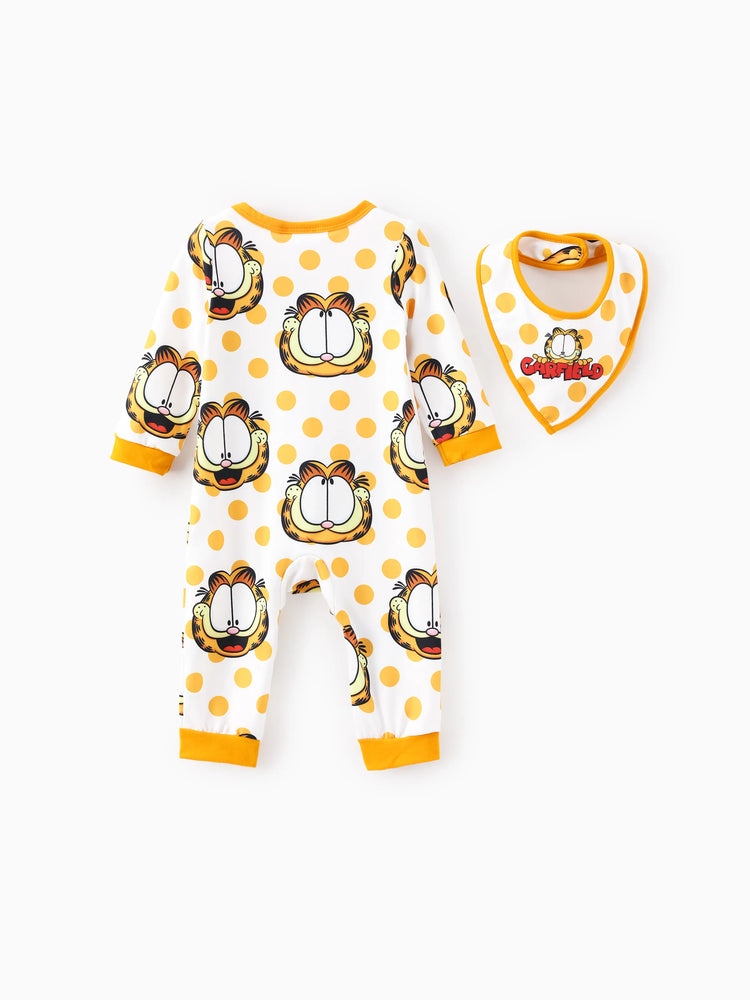 Ensemble 2 pièces Garfield pour bébé garçon/fille, combinaison à pois à manches longues et bavoirs
 Jaune