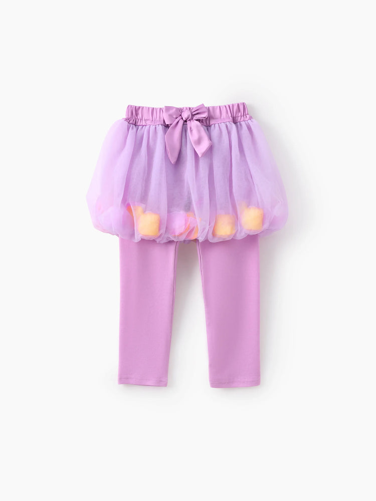 Disney Prinzessin Kleinkind Mädchen 2pcs Naia™ Blumen Puffärmel T-Shirt mit Tüll Rock Leggings Set lila