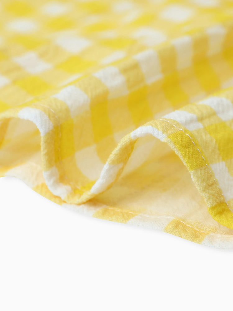 1pc Baby Girl Plaid&Lemon&Fruit Sweet Dress Pale Yellow