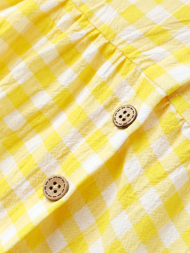 1pc Baby Girl Plaid&Lemon&Fruit Sweet Dress Pale Yellow