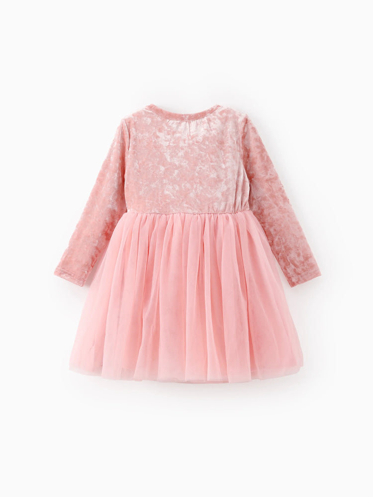 PAW Patrol Toddler Girl Skye Bowknot Velour Tulle Long-sleeve Dress Pink