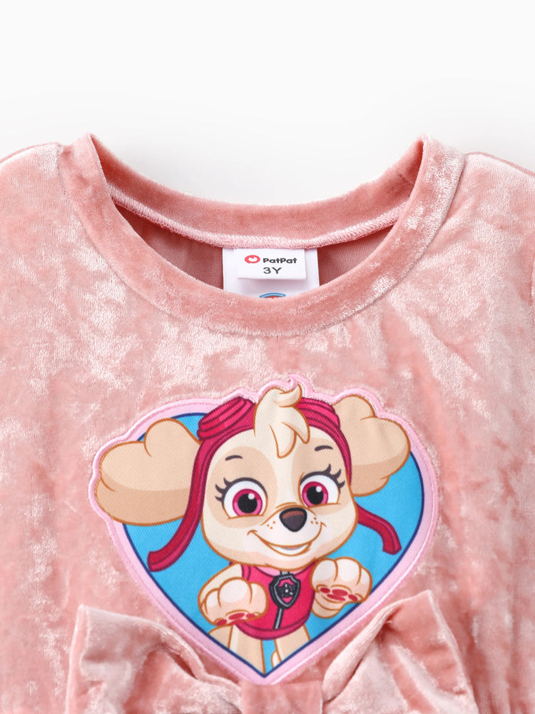 PAW Patrol Toddler Girl Skye Bowknot Velour Tulle Long-sleeve Dress Pink