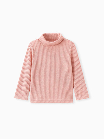 T-shirt texturé à col roulé pour petite fille, rose