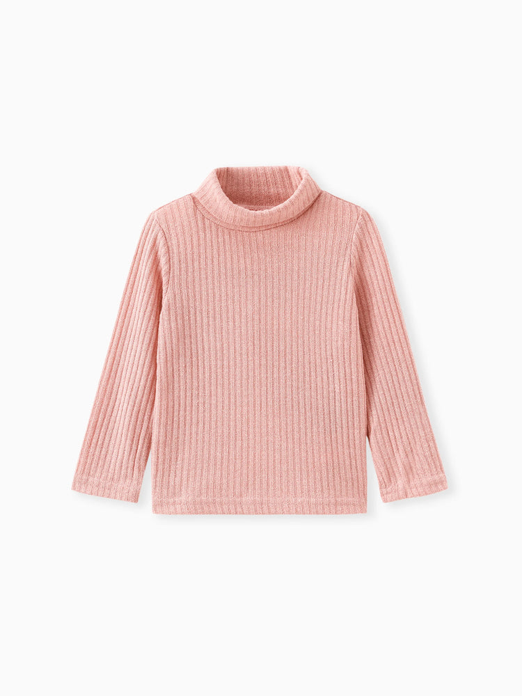 Camiseta texturizada de cuello alto para niña pequeña, color rosa