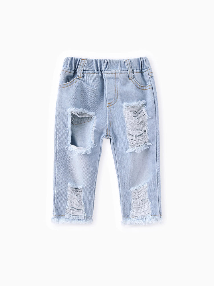 Baby Girl 3pcs Sweet Off-Shoulder Tee and Denim Jeans and Heandband Set Red