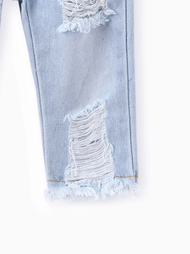 Baby Girl 3pcs Sweet Off-Shoulder Tee and Denim Jeans and Heandband Set Red