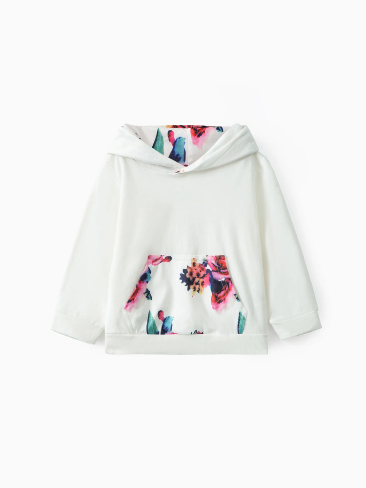 3pcs Baby Girl 95% Cotton Long-sleeve Hoodie and Floral Print Pants with Headband Set White