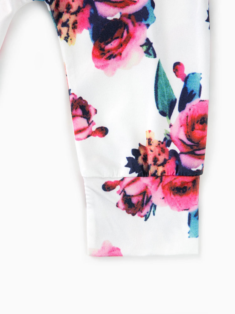 3pcs Baby Girl 95% Cotton Long-sleeve Hoodie and Floral Print Pants with Headband Set White