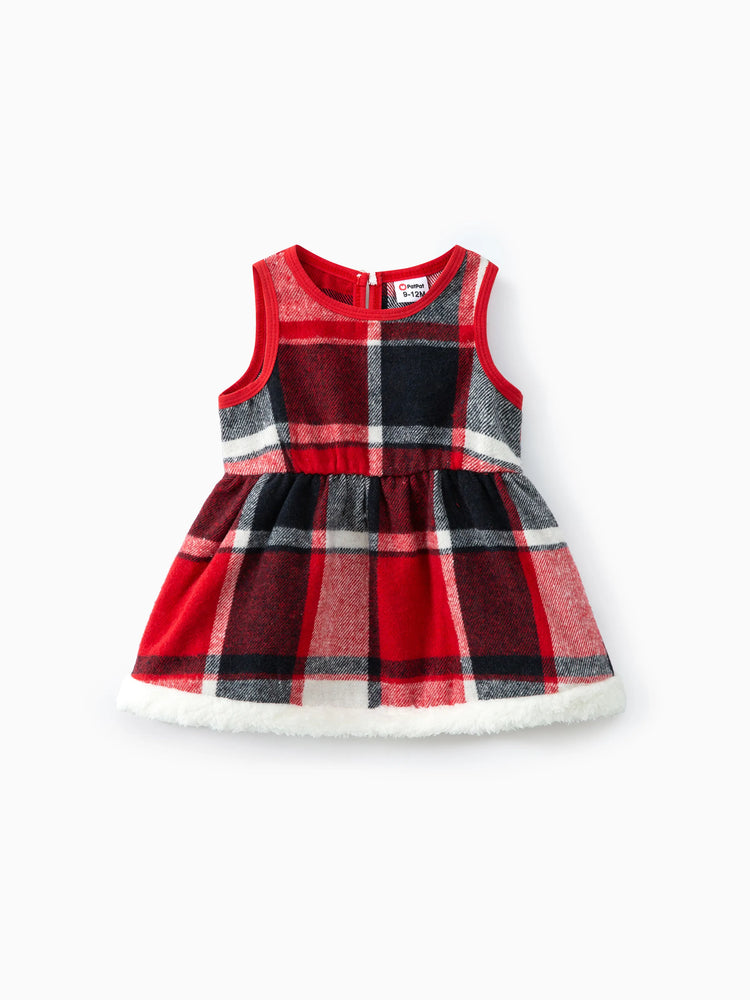 2 STÜCKE Baby Mädchen Gitter / Hahnentrittmuster Weihnachten süße Kapuzenanzug Kleid / Mantel rot