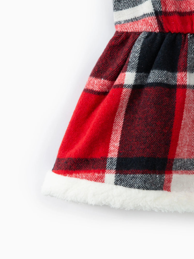 2 STÜCKE Baby Mädchen Gitter / Hahnentrittmuster Weihnachten süße Kapuzenanzug Kleid / Mantel rot