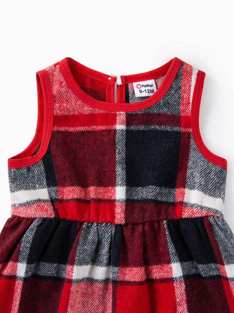 2 STÜCKE Baby Mädchen Gitter / Hahnentrittmuster Weihnachten süße Kapuzenanzug Kleid / Mantel rot