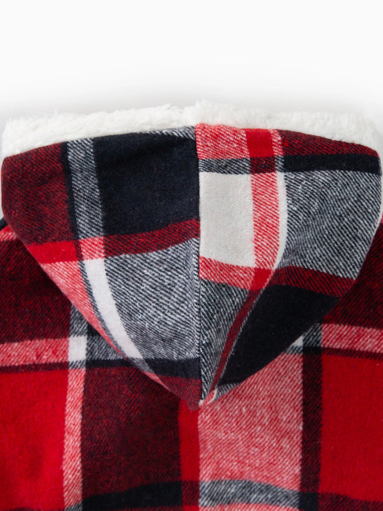 2 STÜCKE Baby Mädchen Gitter / Hahnentrittmuster Weihnachten süße Kapuzenanzug Kleid / Mantel rot