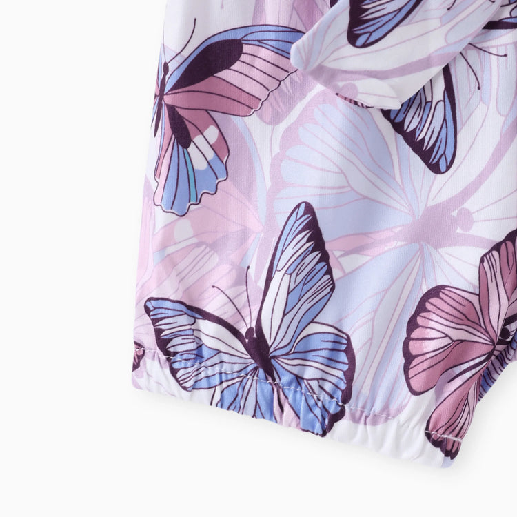 Conjunto de 3 piezas de mameluco acanalado para bebé niña, pantalones cortos con cinturón y diadema morado