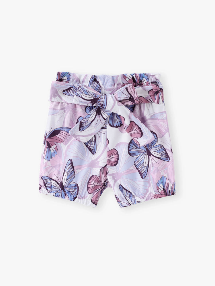 Conjunto de 3 piezas de mameluco acanalado para bebé niña, pantalones cortos con cinturón y diadema morado