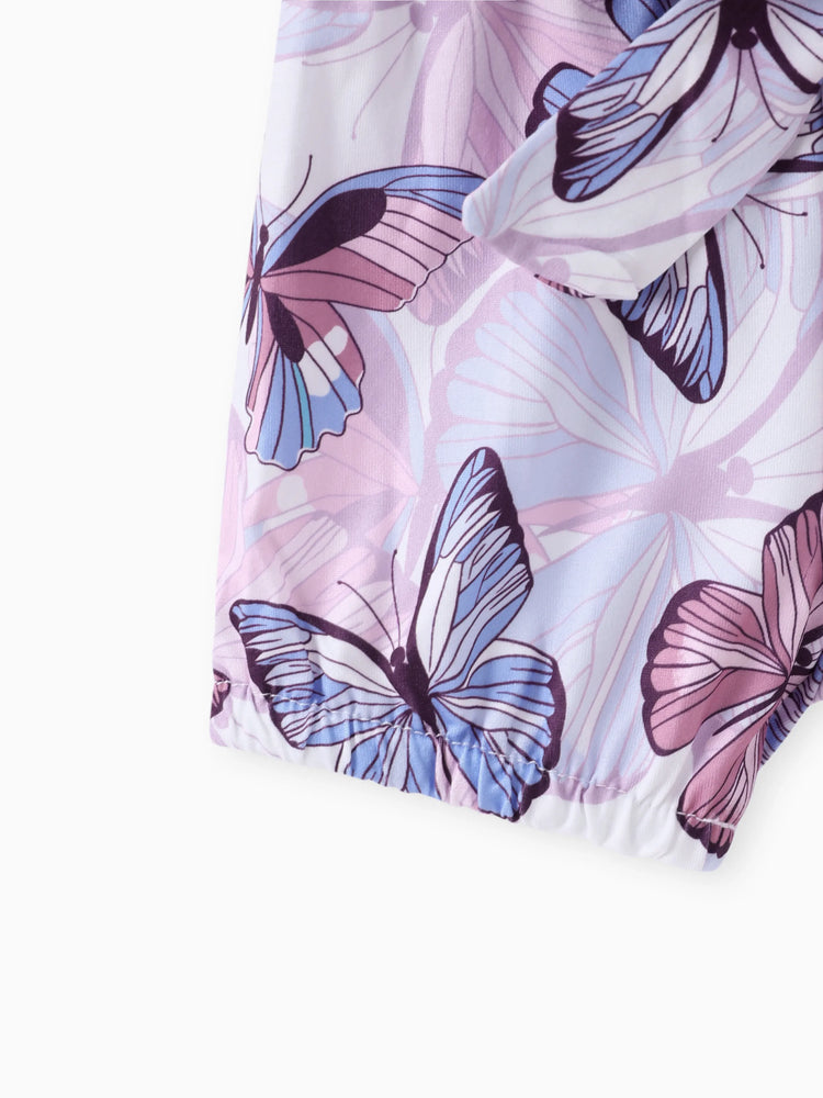 Conjunto de 3 piezas de mameluco acanalado para bebé niña, pantalones cortos con cinturón y diadema morado