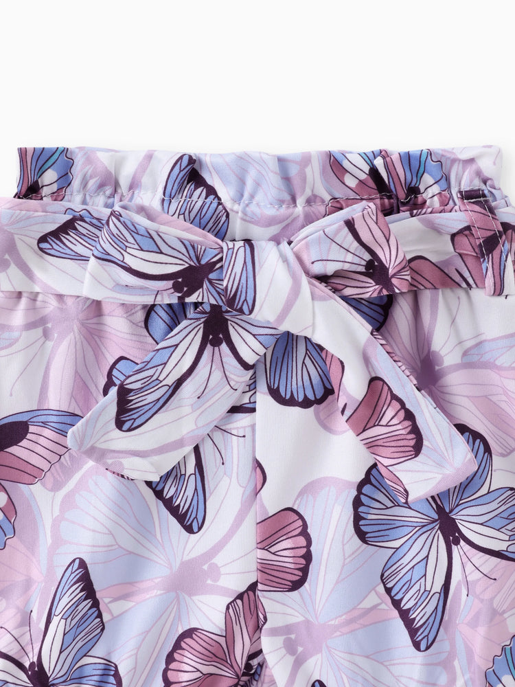 Conjunto de 3 piezas de mameluco acanalado para bebé niña, pantalones cortos con cinturón y diadema morado