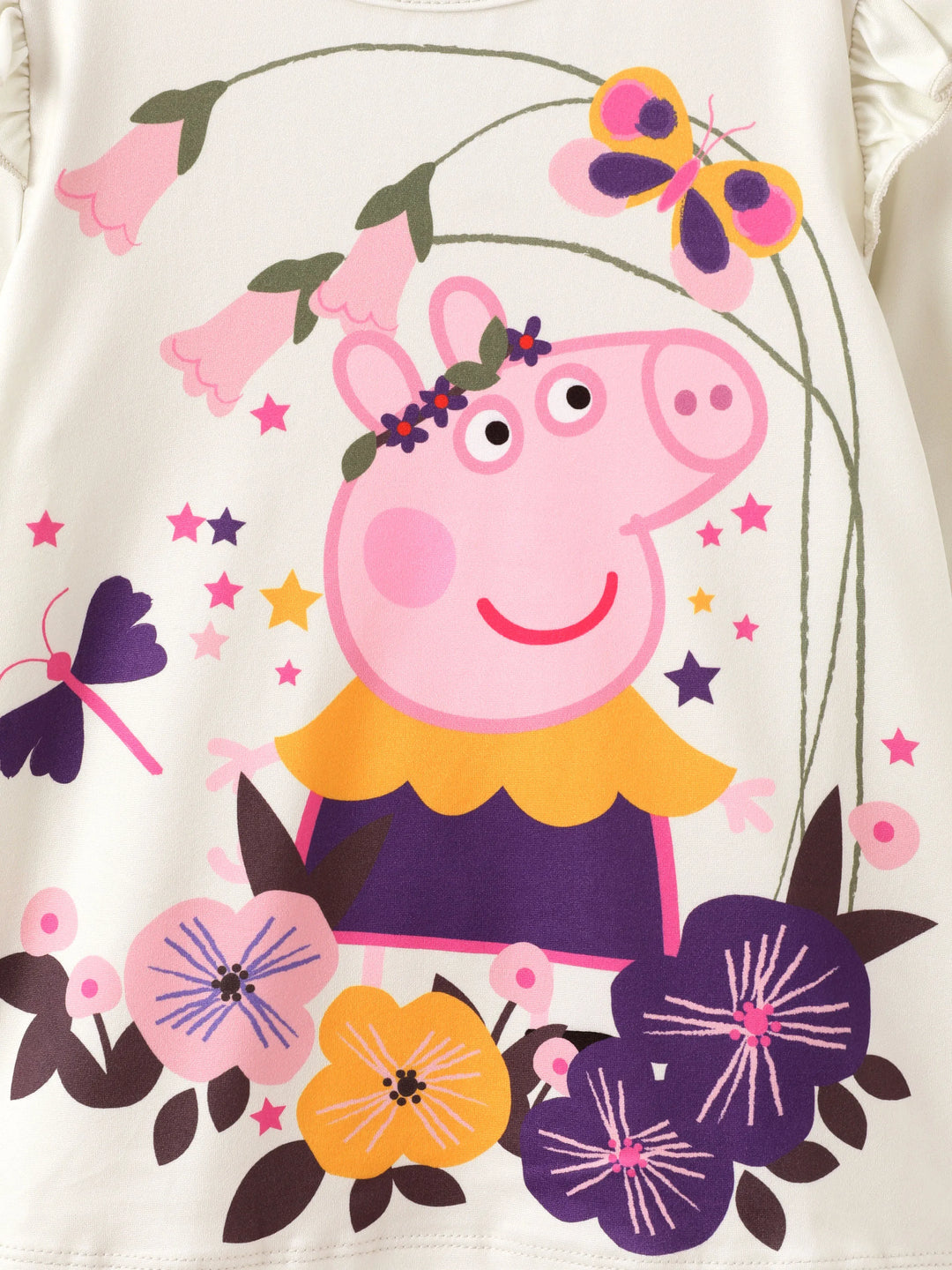 Conjunto de 2 piezas de camiseta de manga larga con estampado floral y lunares de Peppa Pig para niña pequeña, color crema