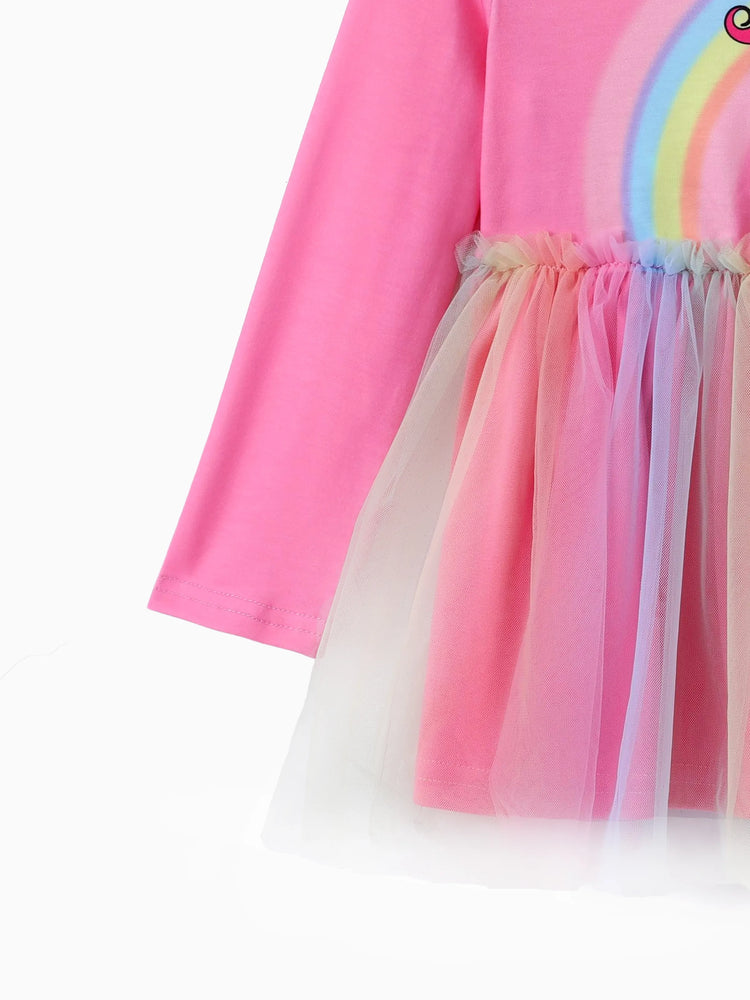 Conjunto de 2 piezas de top y leggings de malla con estampado de unicornio para niña pequeña, color rosa