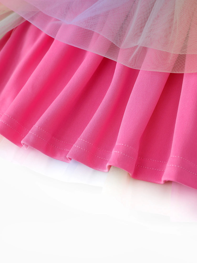 Conjunto de 2 piezas de top y leggings de malla con estampado de unicornio para niña pequeña, color rosa