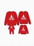 Christmas Family Matching Glow In The Dark Letters Print Long-sleeve Casual Tops Red