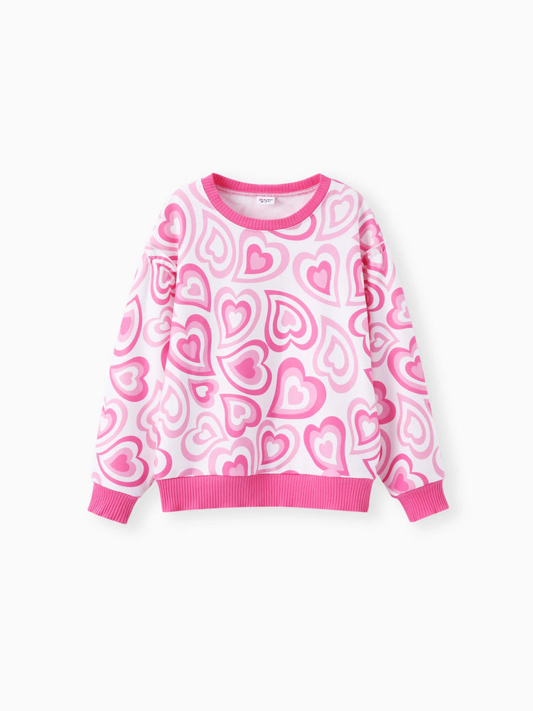 Kid Girl 2pcs Heart Print Sweatshirt and Flared Leggings Set Rose pink