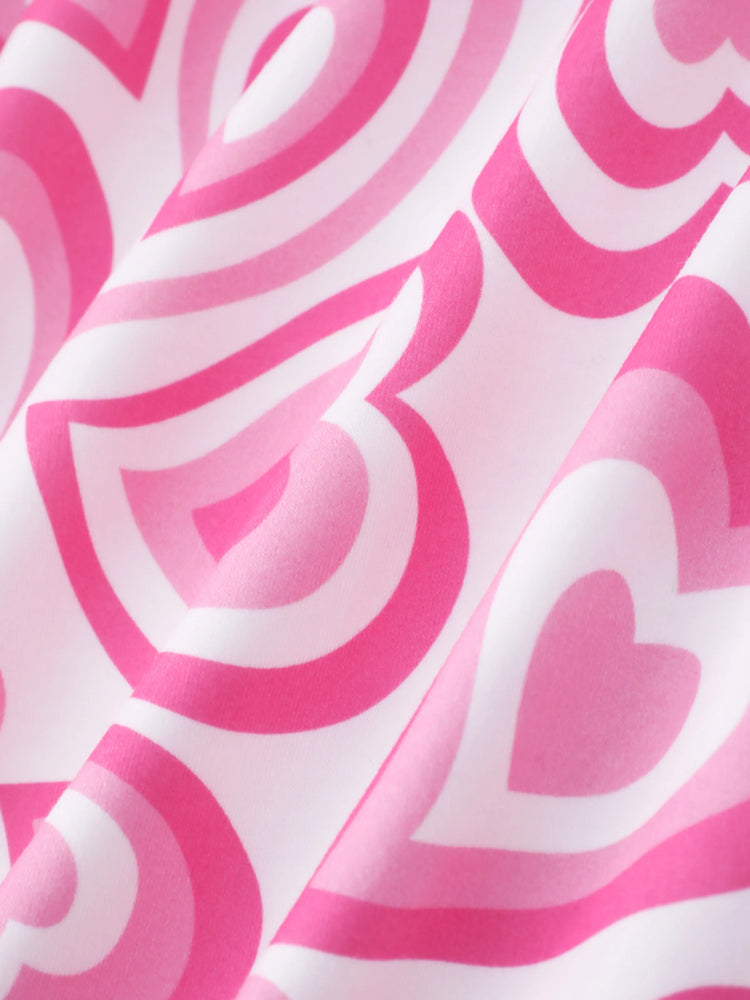 Kid Girl 2pcs Heart Print Sweatshirt and Flared Leggings Set Rose pink