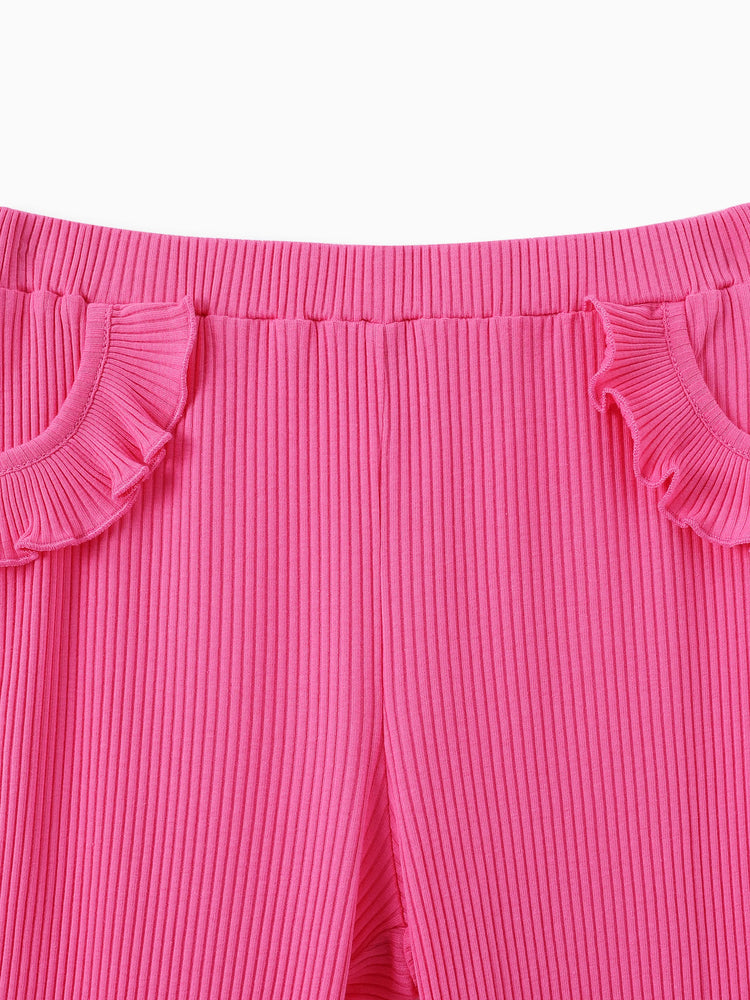 Kid Girl 2pcs Heart Print Sweatshirt and Flared Leggings Set Rose pink