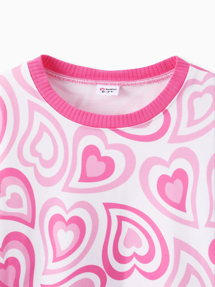Kid Girl 2pcs Heart Print Sweatshirt and Flared Leggings Set Rose pink