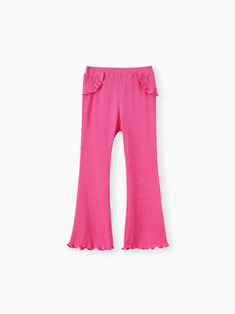 Kid Girl 2pcs Heart Print Sweatshirt and Flared Leggings Set Rose pink